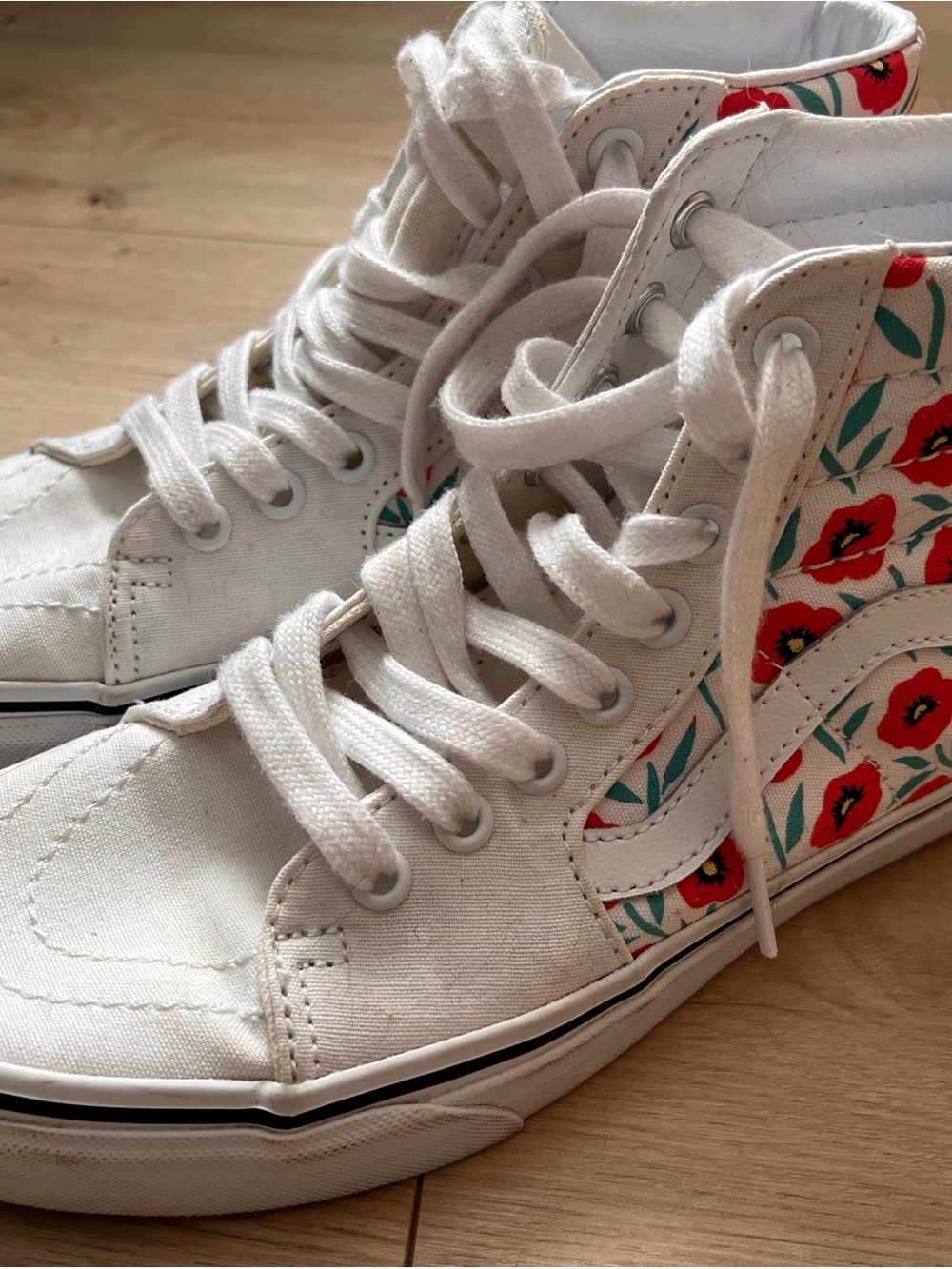 Vans White High-Top Sneakers with Red Poppy Print
